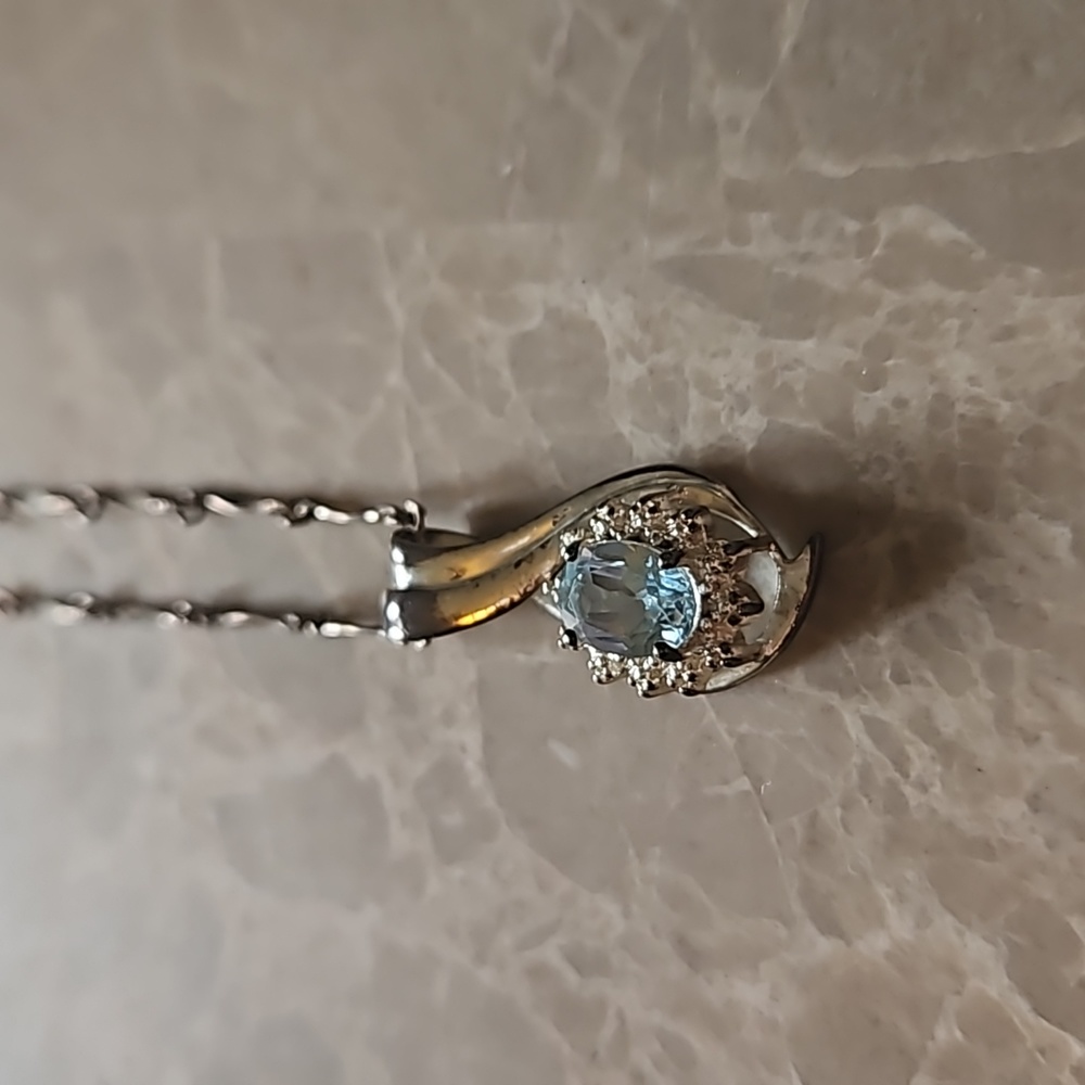 AMAZING BLUE TOPAZ TEARDROP ASJ 925 SILVER FILIGRE ORIGINAL CABLE CHAIN NECKLACE